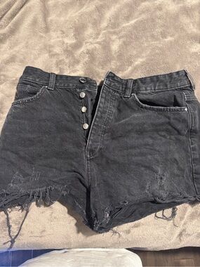 Zara Black Distressed High-Rise Denim Shorts